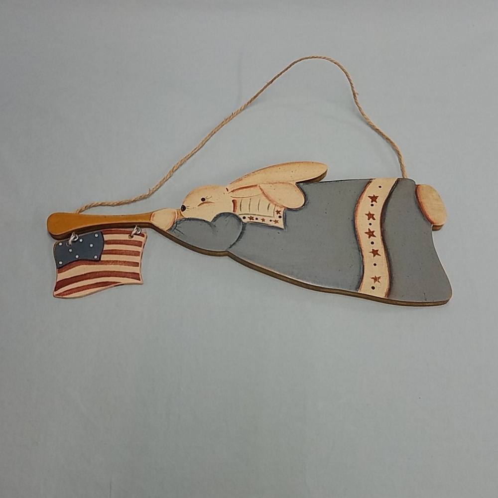 Red, White, and Blue Bunny Playing the Horn w/flag